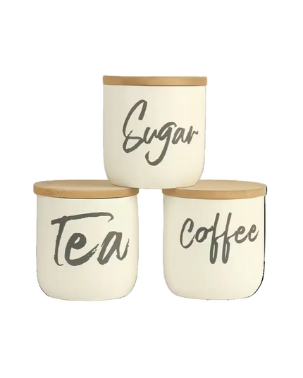 Ceramic Kitchen Canister Set with Wooden Lids