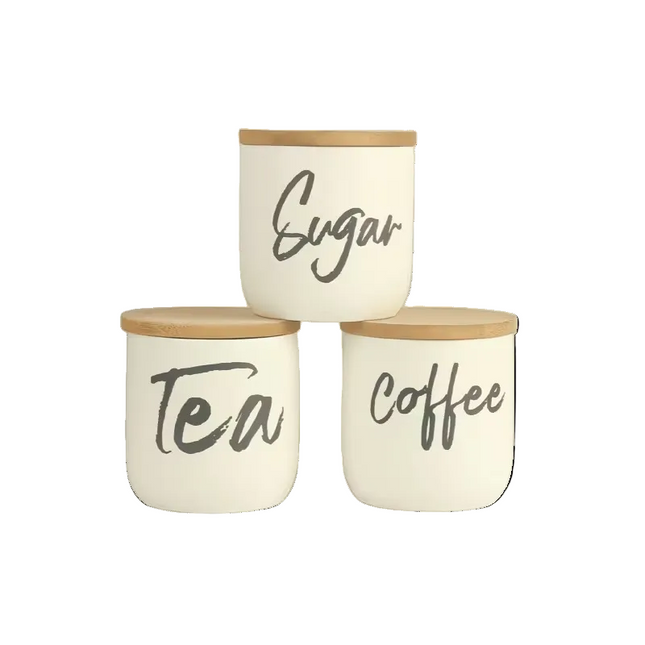 Ceramic Kitchen Canister Set with Wooden Lids