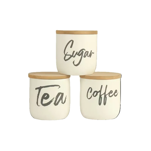 Ceramic Kitchen Canister Set with Wooden Lids