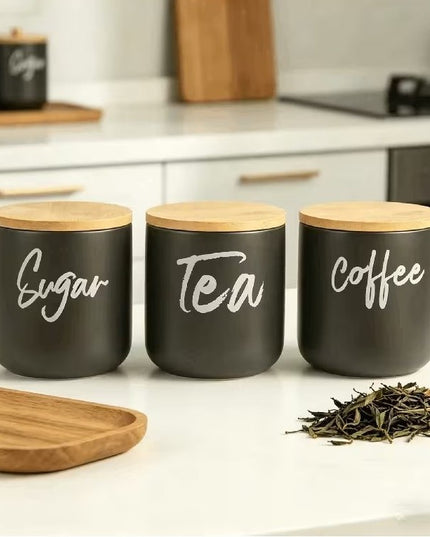 Ceramic Kitchen Canister Set with Wooden Lids