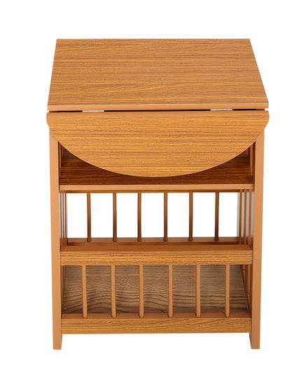 Foldable Oval Top Wooden Side Table with Storage Shelves