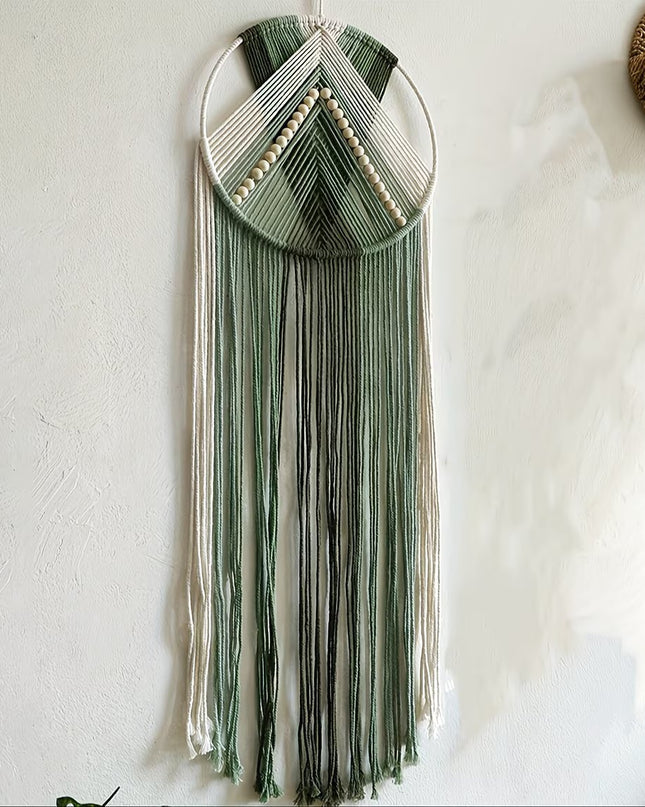 Macramé Hoop Wall Decor with Chevron Pattern and Fringe