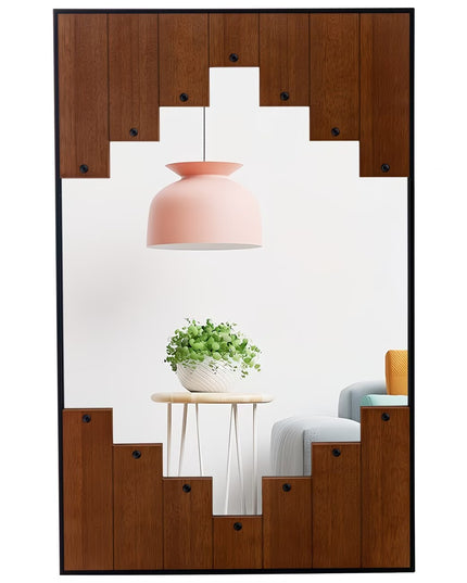 Rectangular Mirror with Stepped Wooden Panel Frame