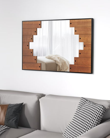 Rectangular Mirror with Stepped Wooden Panel Frame