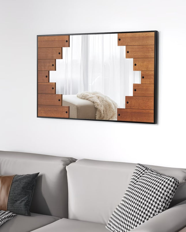 Rectangular Mirror with Stepped Wooden Panel Frame