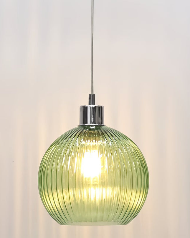 Ribbed Glass Globe Pendant Lamp