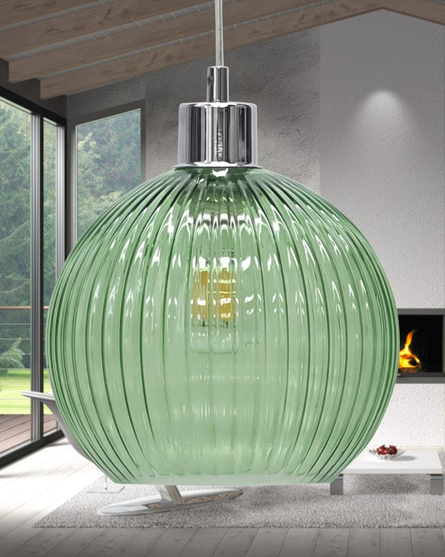 Ribbed Glass Globe Pendant Lamp