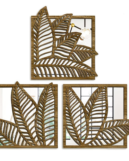 Three-Panel Leaf Mirror Wall Sticker Set
