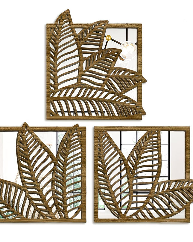 Three-Panel Leaf Mirror Wall Sticker Set