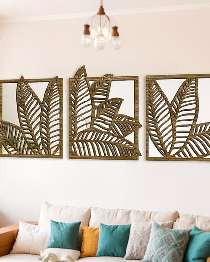 Three-Panel Leaf Mirror Wall Sticker Set